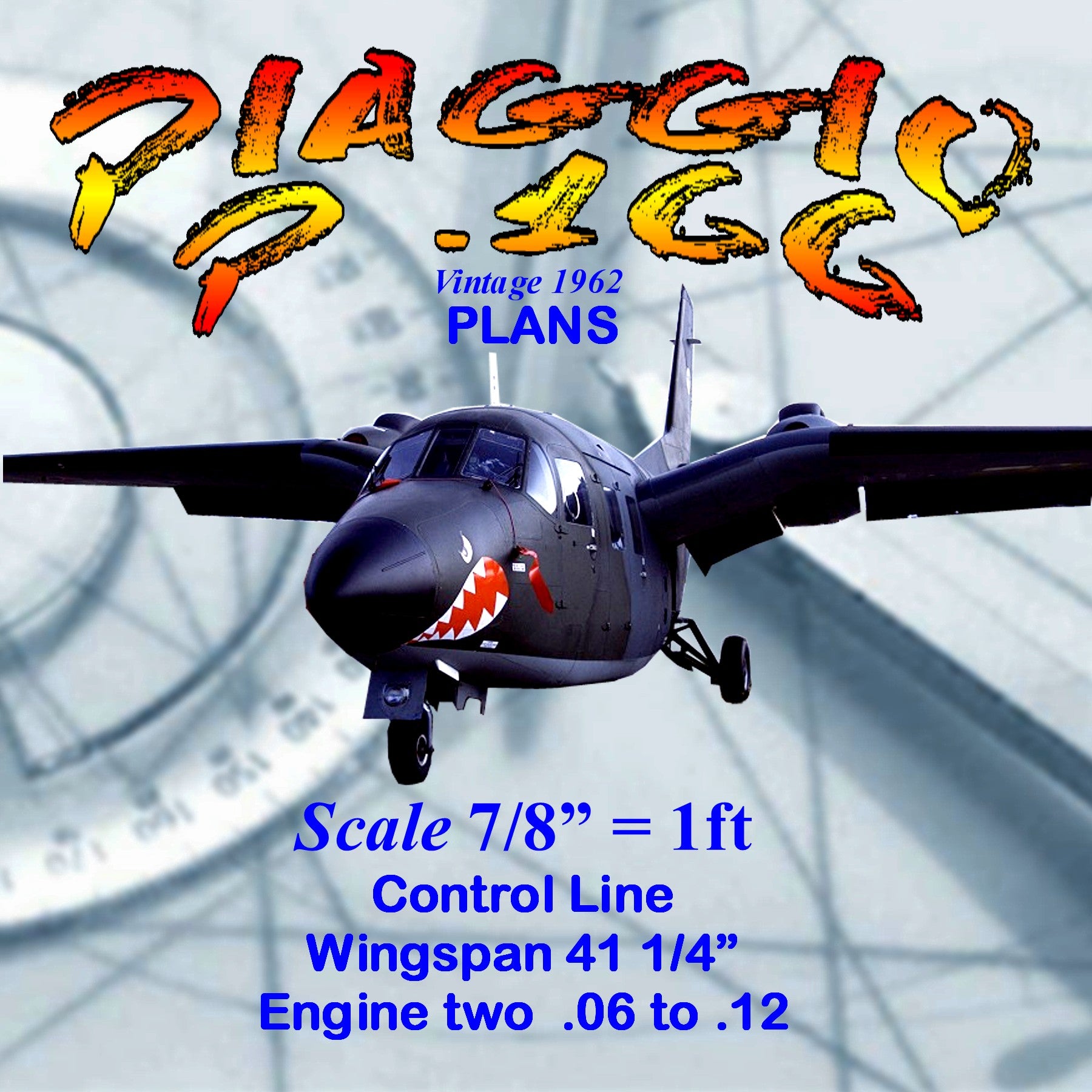 full size printed plans scale 7/8” = 1ft  control line piaggio p .166 kept as simple as possible