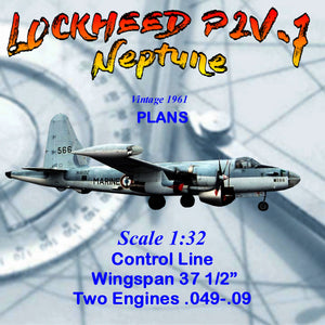 full size printed plans scale 1:32  control line lockheed p2v-7 neptune