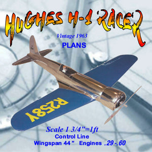 full size printed plans scale 1 ¾” =1ft  control line hughes h-1 racer is a joy to fly.