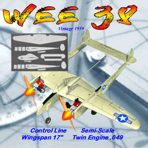full size printed plan control line profile  wingspan 17”  twin .049 wee-38