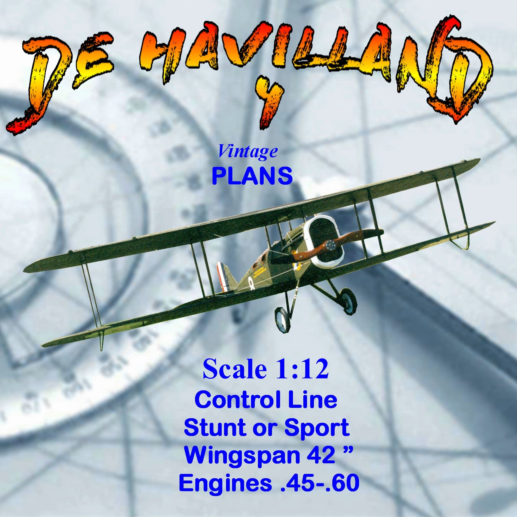 full size printed plans scale 1:12 exceptional control‑line model de havilland 4