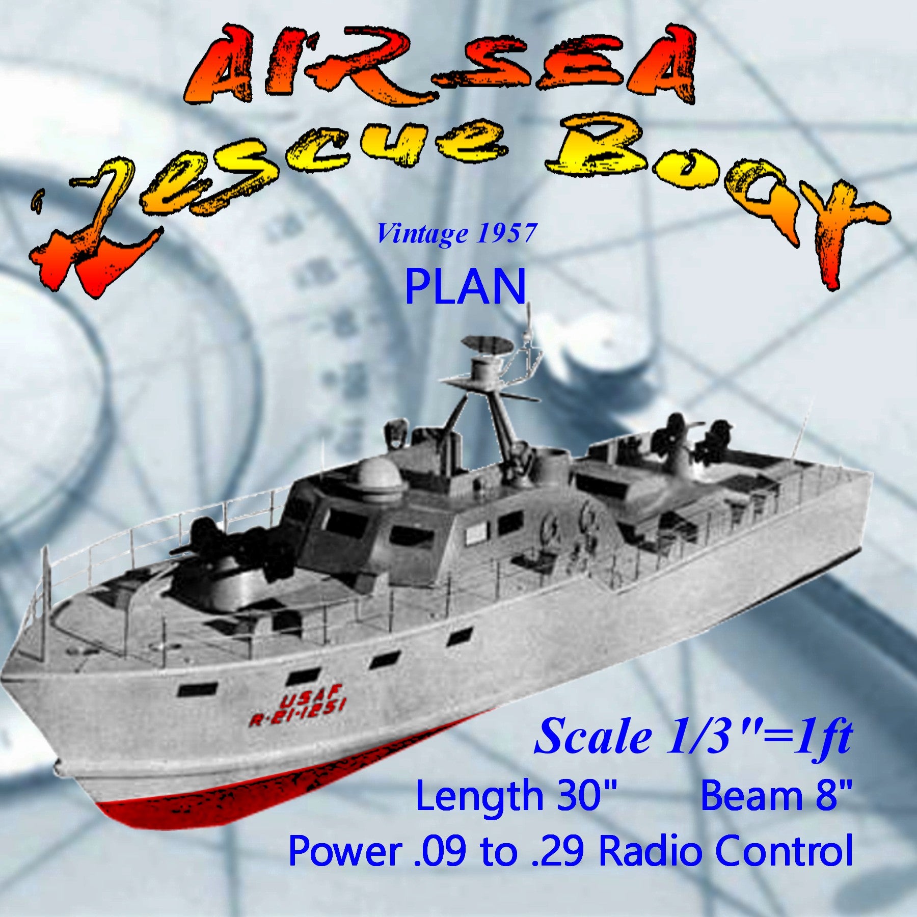 full size printed plan scale 1/3"=1ft air sea rescue boat by walter musciano for berkley models
