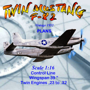 full size printed plans scale 1:16  control line f 82 twin mustang good twin engine model