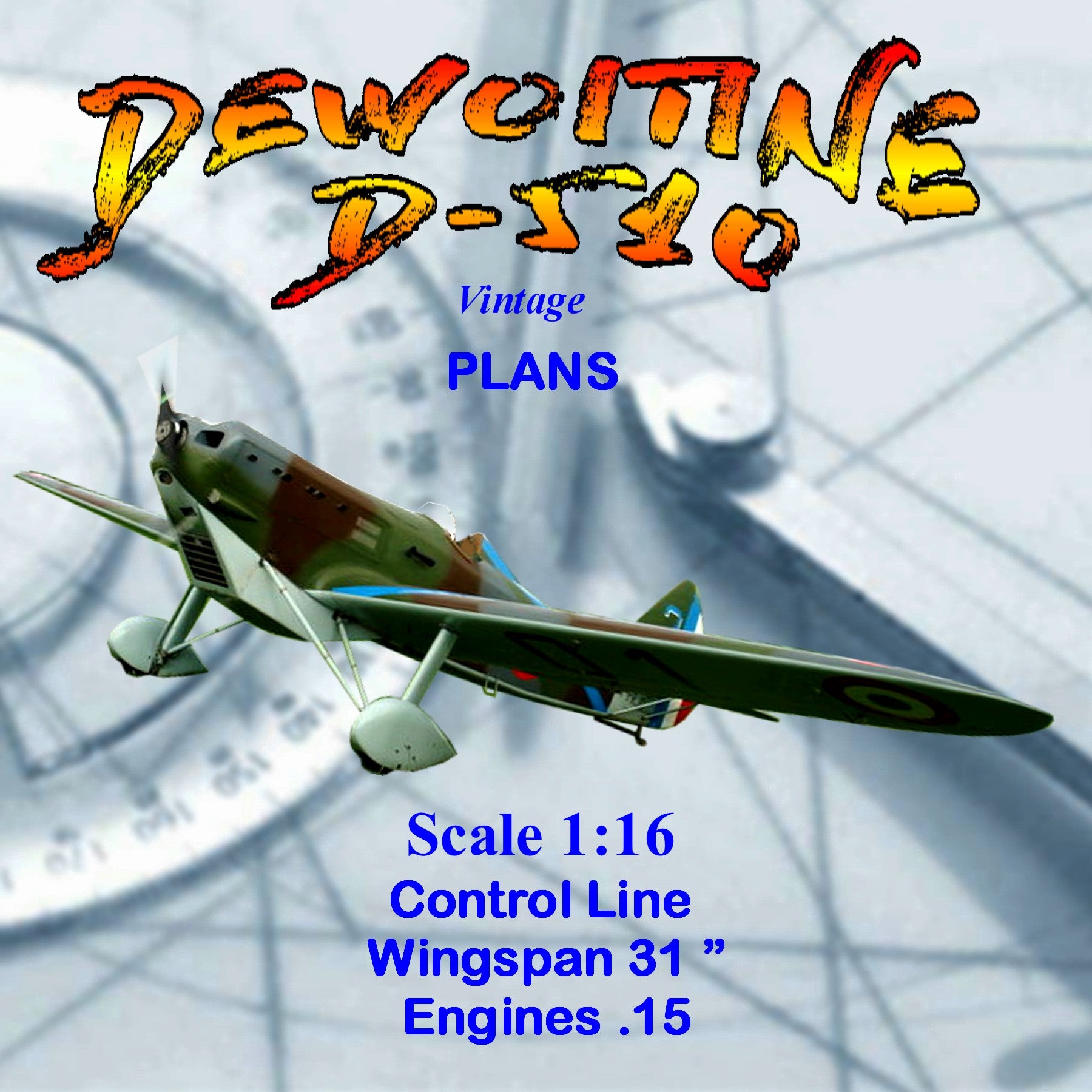 full size printed plans scale 1:16 control line dewoitine d-510