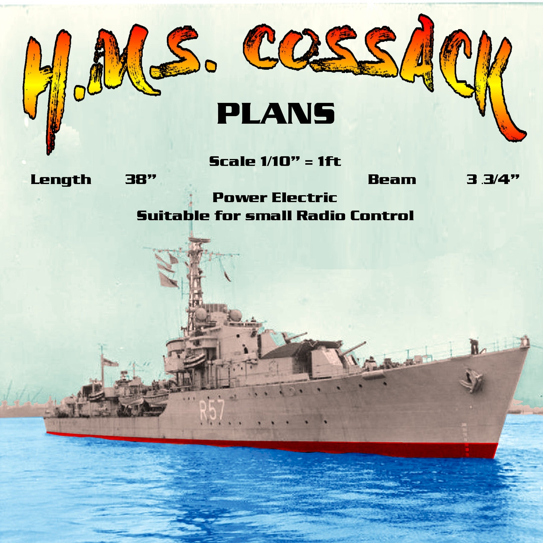 full size printed plan vintage 1958 scale 1/10” = 1ft h.m.s. cossack tribal class destroyer