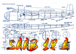 full size printed plans scale 1:16 control line saab-i8a twin engine medium bomber