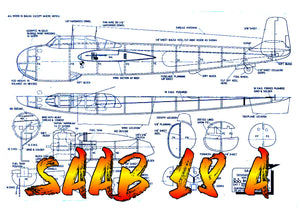 full size printed plans scale 1:16 control line saab-i8a twin engine medium bomber