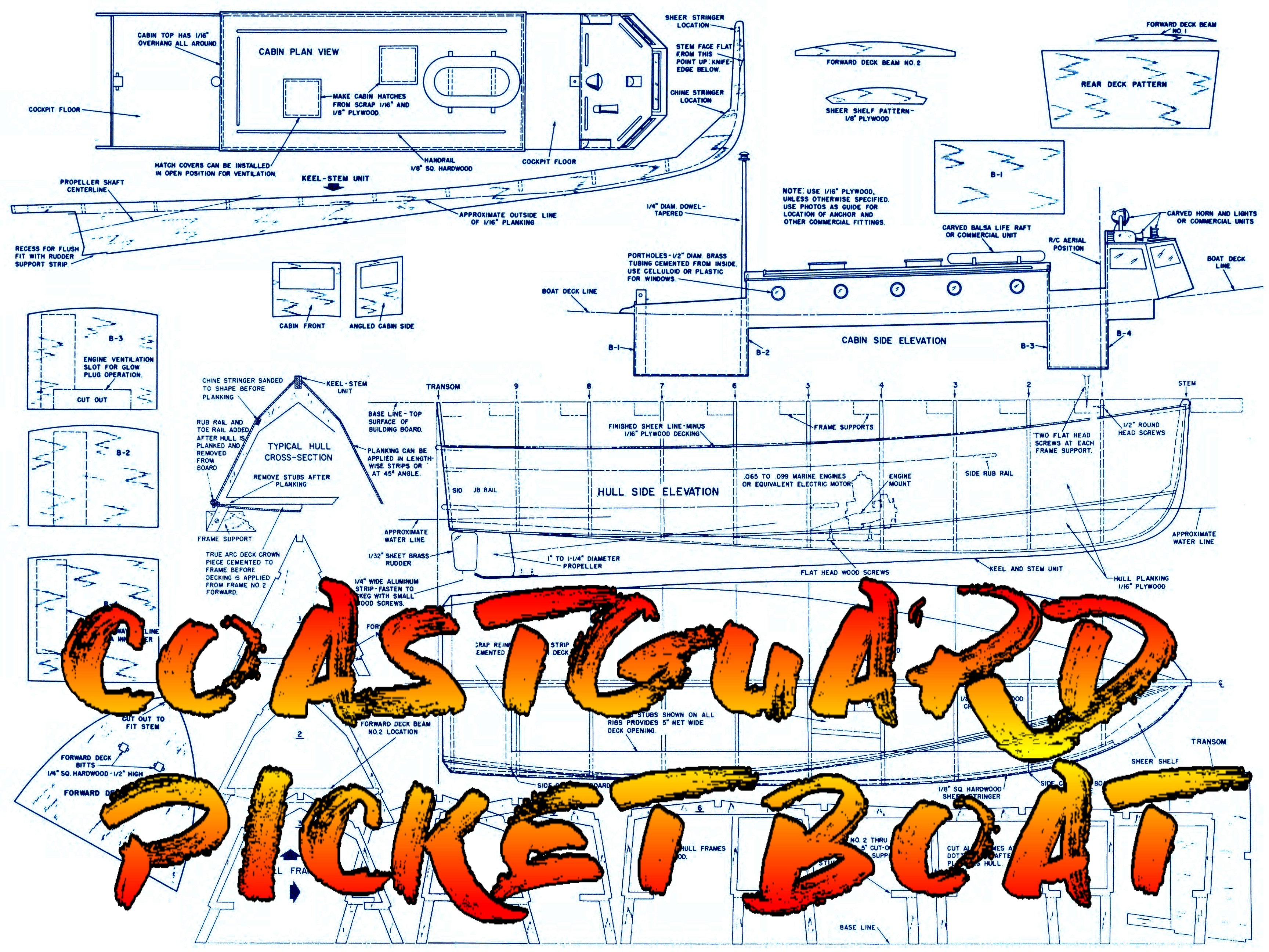 full size printed plans scale 1:16 u.s.c.g. coastguard picket boat suitable for radio control