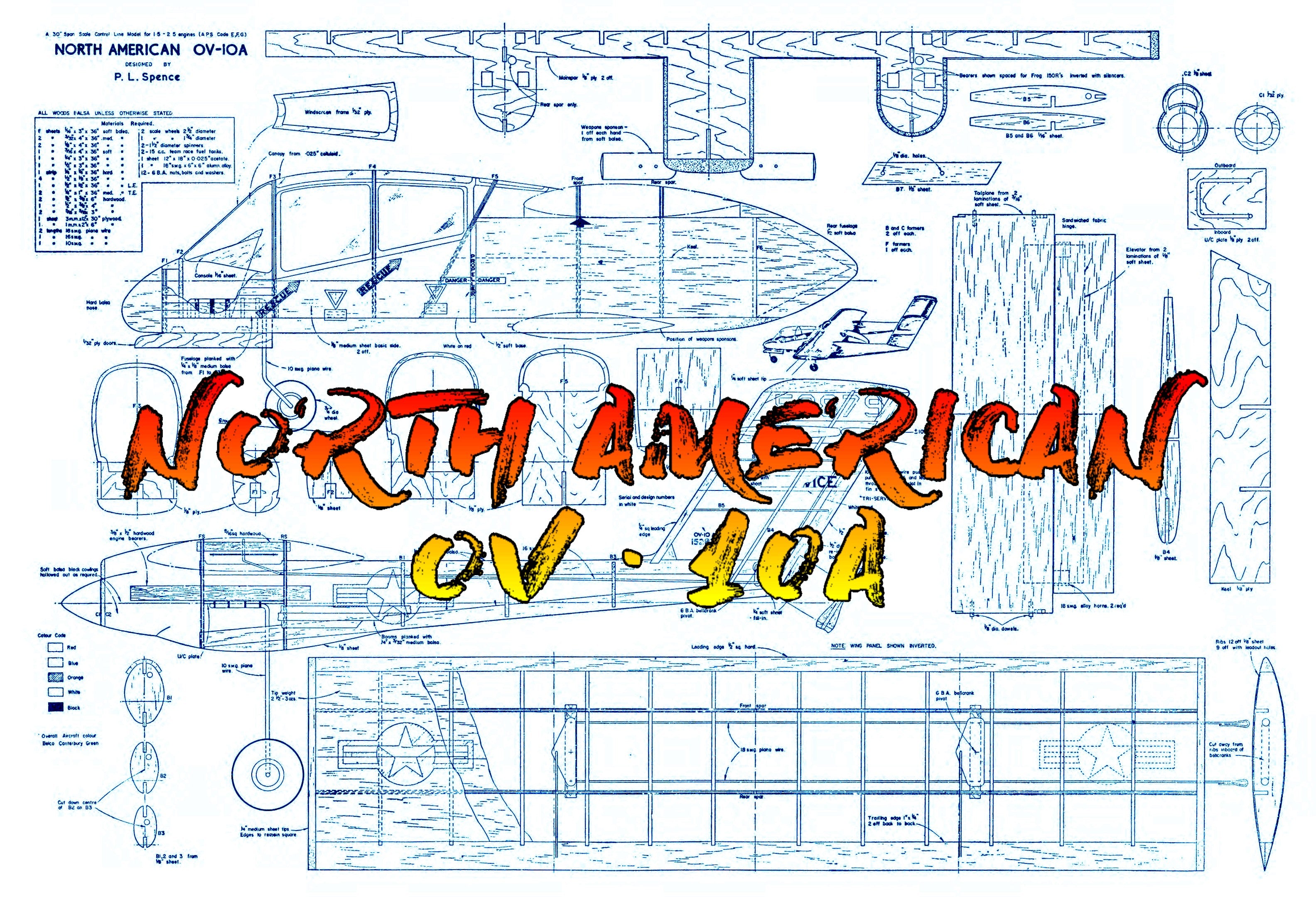 full size printed plan control line  scale 1” = 1ft  north american ov · 10a wingspan 30"