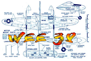full size printed plan control line profile  wingspan 17”  twin .049 wee-38