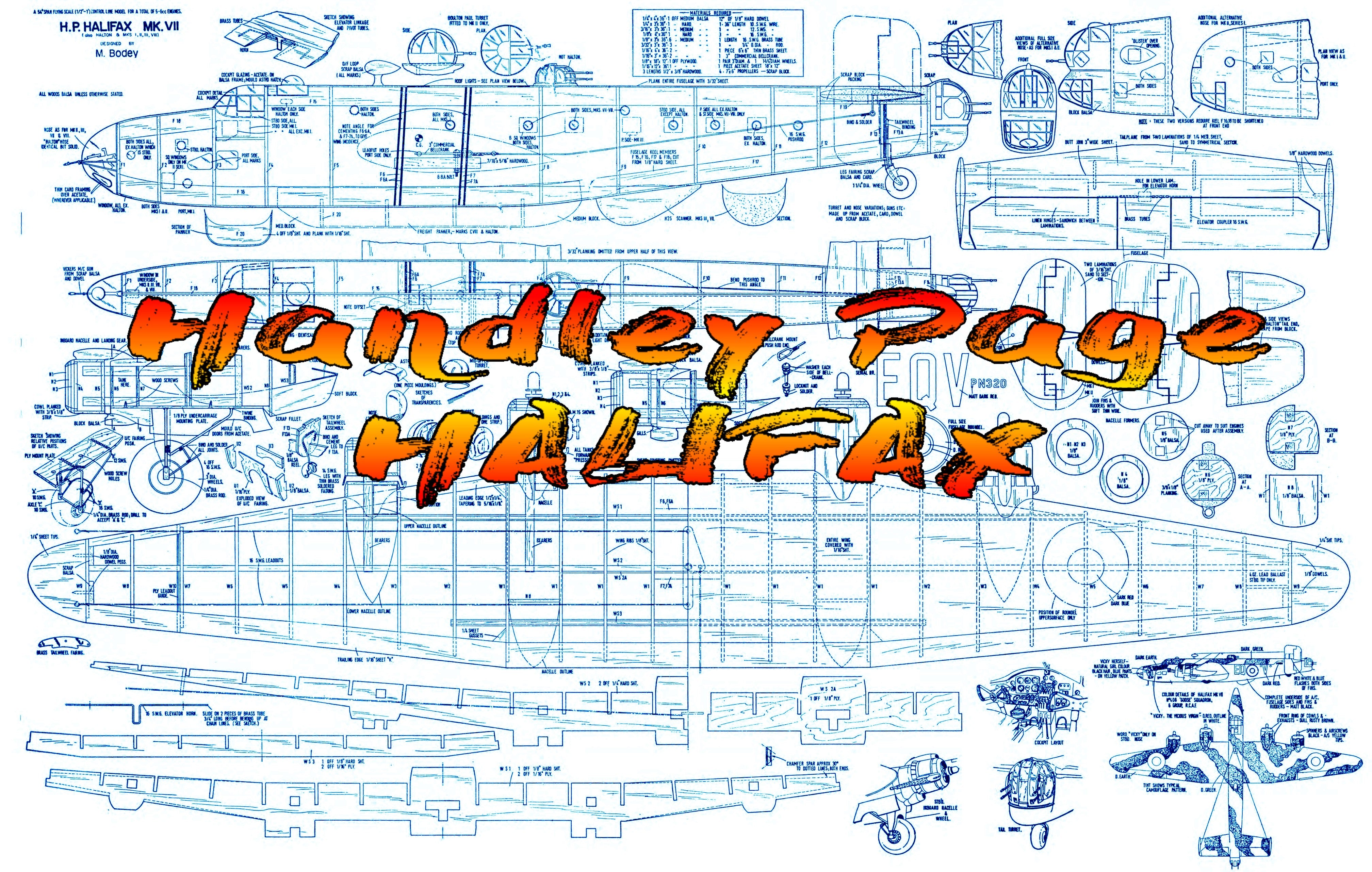 full size printed plans scale 1:24  control line handley page halifax no difficulty in building the model.