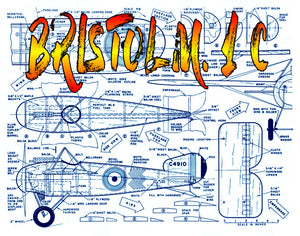 full size printed plans scale 1:12  control line world war one  bristol m. i c