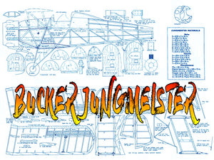 full size printed plans scale 1:10  control line cliye hall's bucker jungmeister