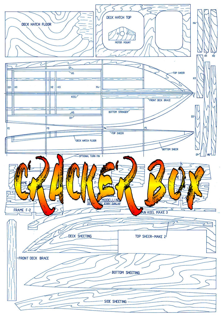 Full Size Printed Plan Semi-scale racing boat Crackerbox for Radio con ...