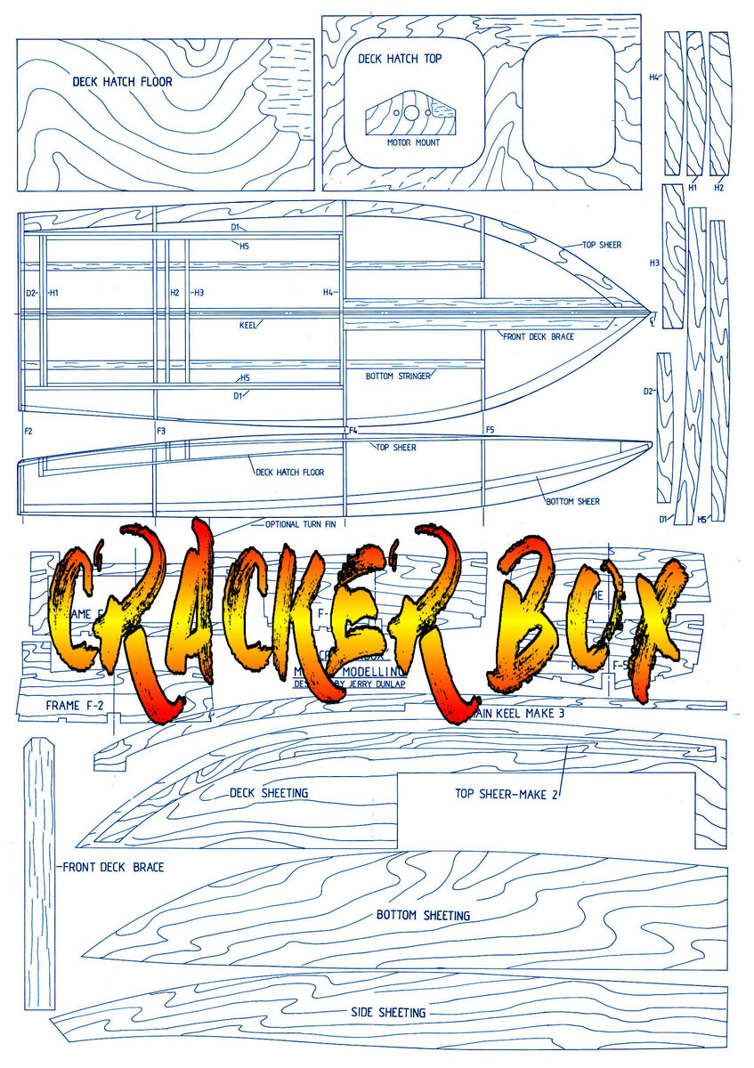 Full Size Printed Plan Semiscale racing boat Crackerbox for Radio con