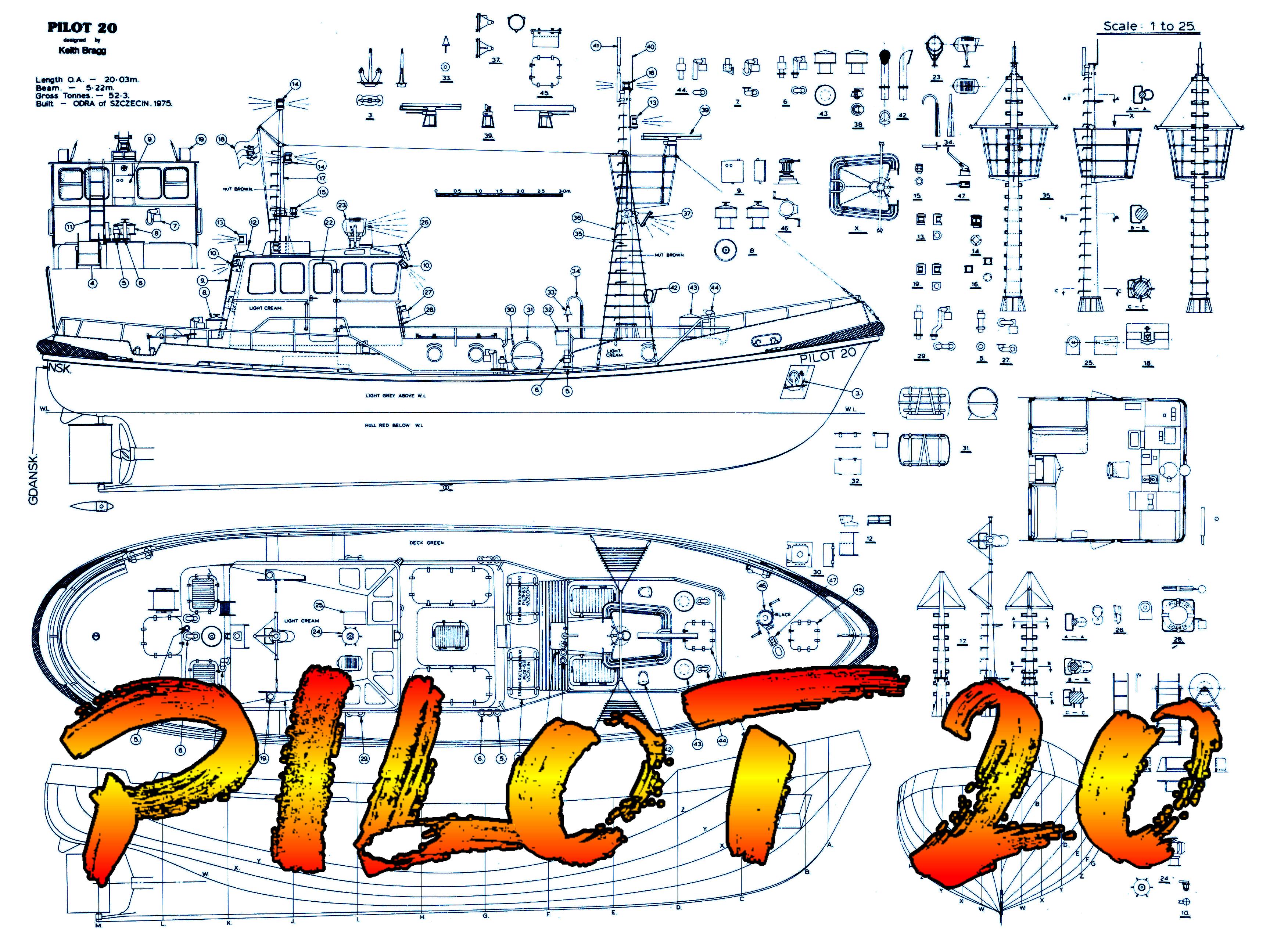 full size printed plan scale 1/25 polish cutter suitable for radio control
