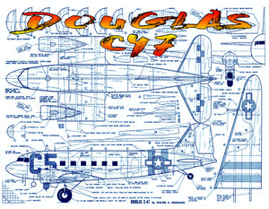 full size printed plans scale 1:24  control line douglas c-47 wingspan 47 ½”