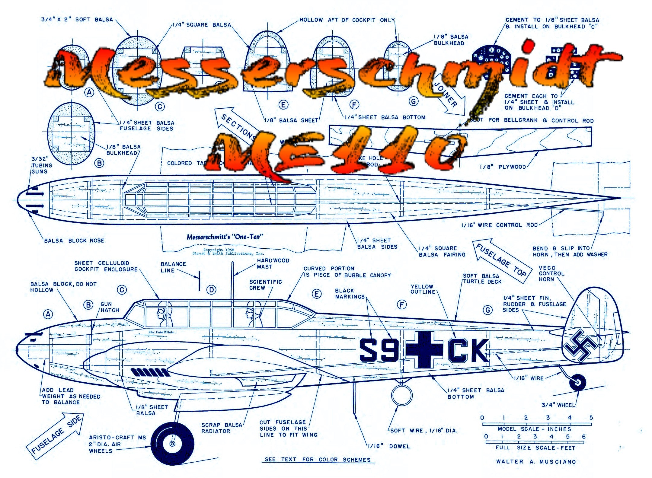 full size printed plans control line scale 1:16 me110 details and markings on the plans are based on a full-size
