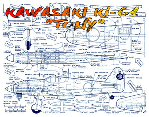full size printed plans scale 1:16  control line kawasaki ki-61 “tony” sport flying