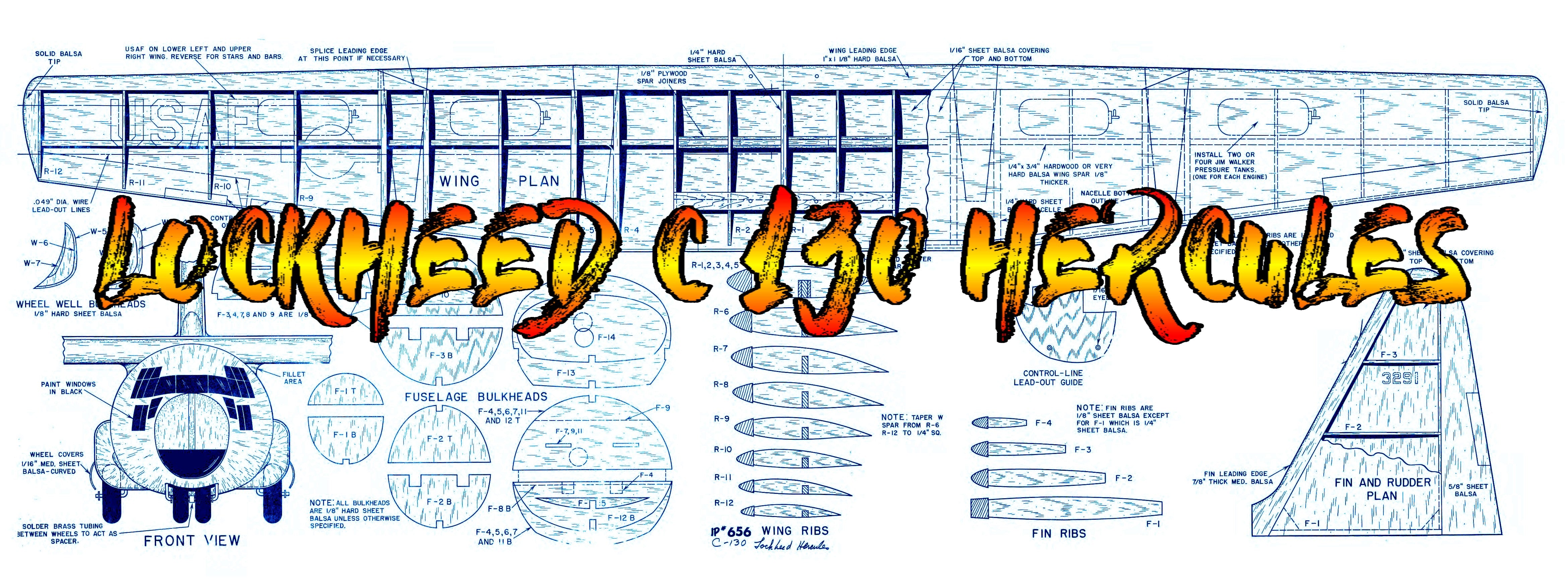 full size printed plans semi-scale 1:24 control line lockheed c 130 hercules roar of two or more engines