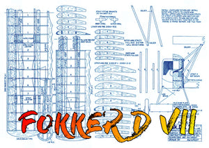 full size printed plans scale 1 ¼” = 1’  control line fokker d vii top in realistic flying enjoyment.