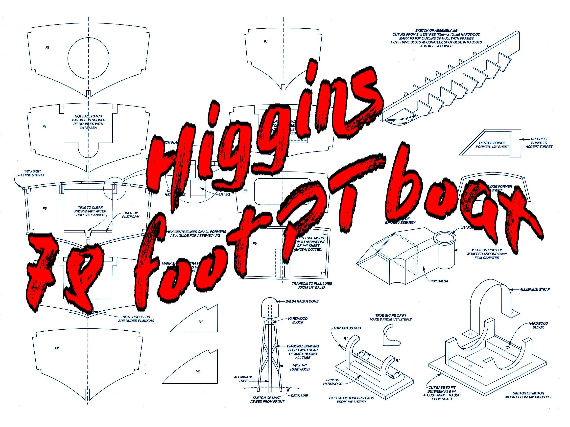 Full Size Printed Plan Scale 1/32 Higgins 78-foot PT boat suitable for radio control
