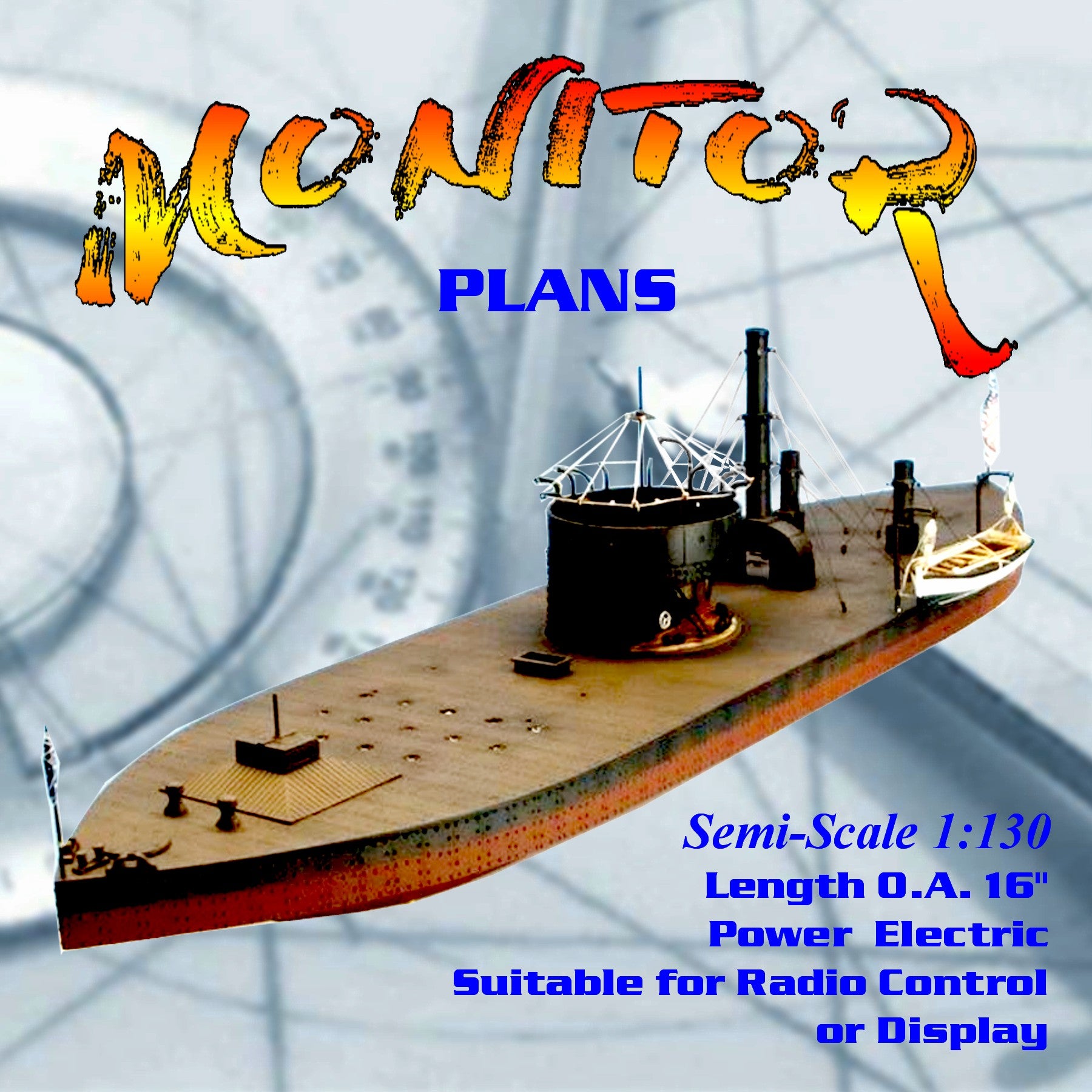 full size printed plan semi-scale 1:130 monitor suitable for small radio control