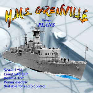 full size printed plan scale 1:96 u class destroyer leader. h.m.s. grenville suitable for radio control