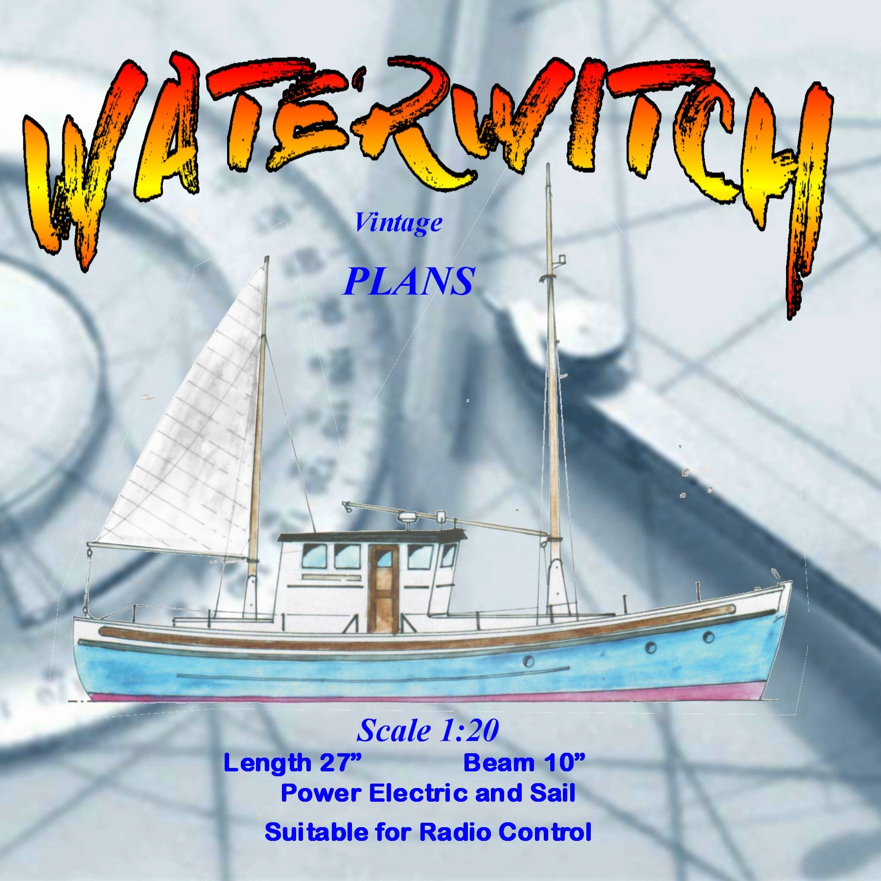 full size printed plan scale 1:20 motor yacht  waterwitch         suitable for radio control