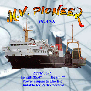 full size printed plans scale 1:75 ferry m.v. pioneer suitable for radio control