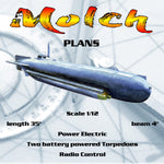 full size printed plans  midget german submarine scale 1/12  l 35" suitable for radio control