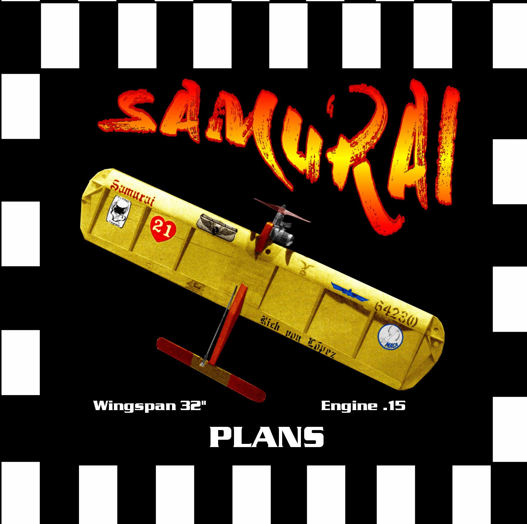 full size printed plan & building notes fai combat  ** samurai ** wingspan 32"  engine .15