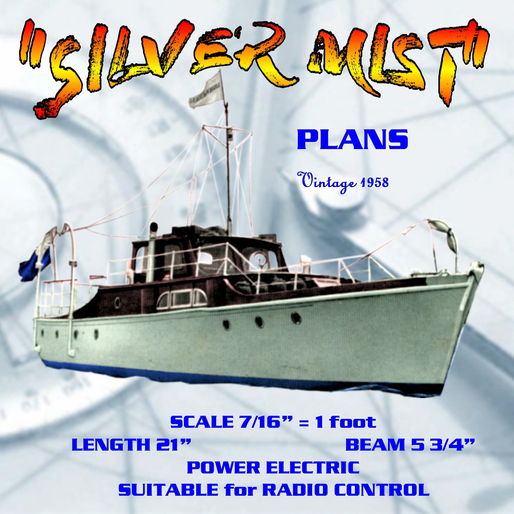 full size printed plan  for beginners vintage cabin curiser scale 7/16” = 1' “silver mist” for radio control