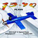 full size printed plans  1953 control line speed  73.40 1/2 a speed buggy wingspan 8”
