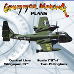 full size plans control line scale 7/8”=1’ wingspan 37” two .15 eng grumman mohawk