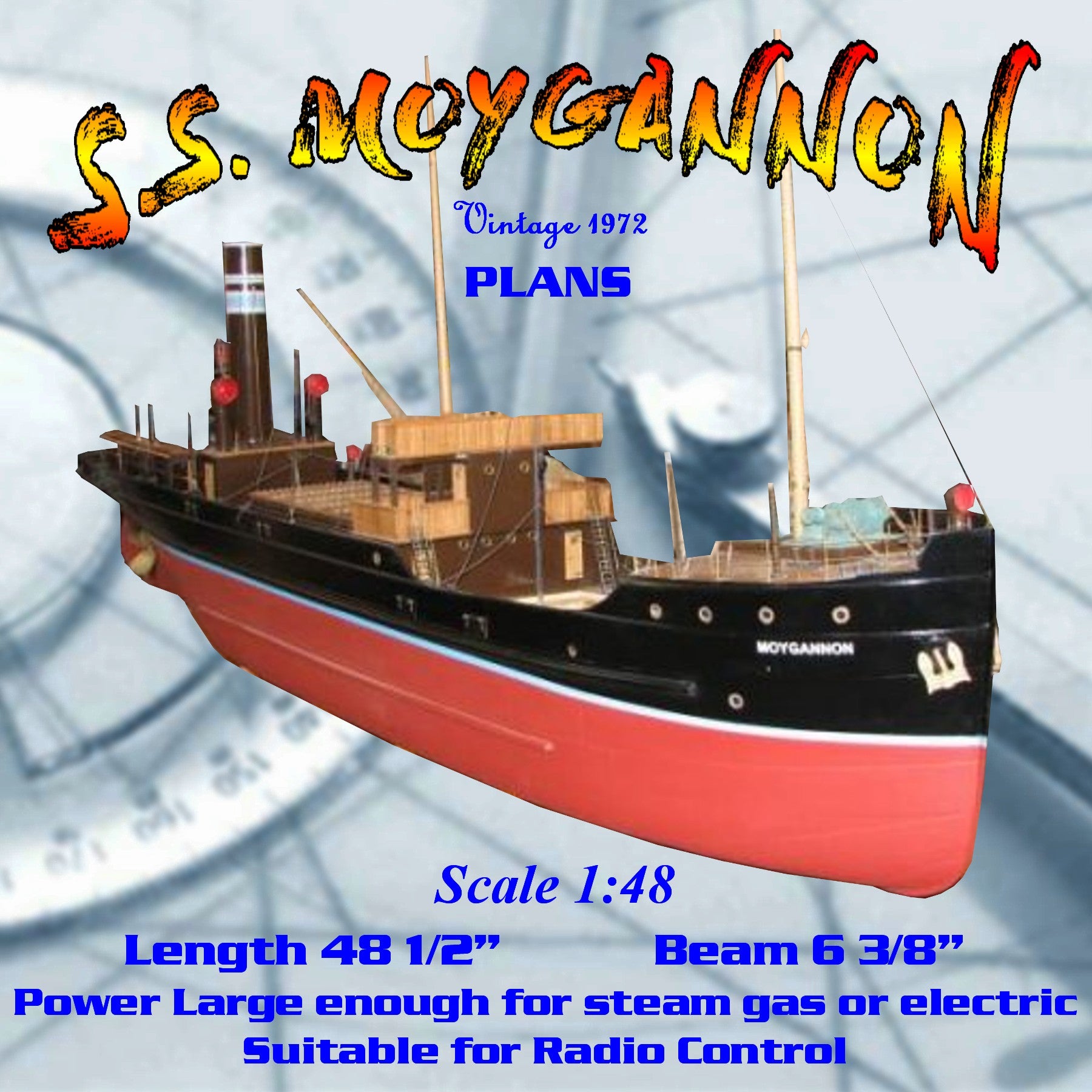 full size printed plans raised quarterdeck coaster s.s. moygannon scale 1:48 suitable for radio control