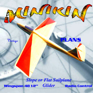 full size printed plan glider 48 1/2" 3-in-l machine  r/c flying, "minikin,"