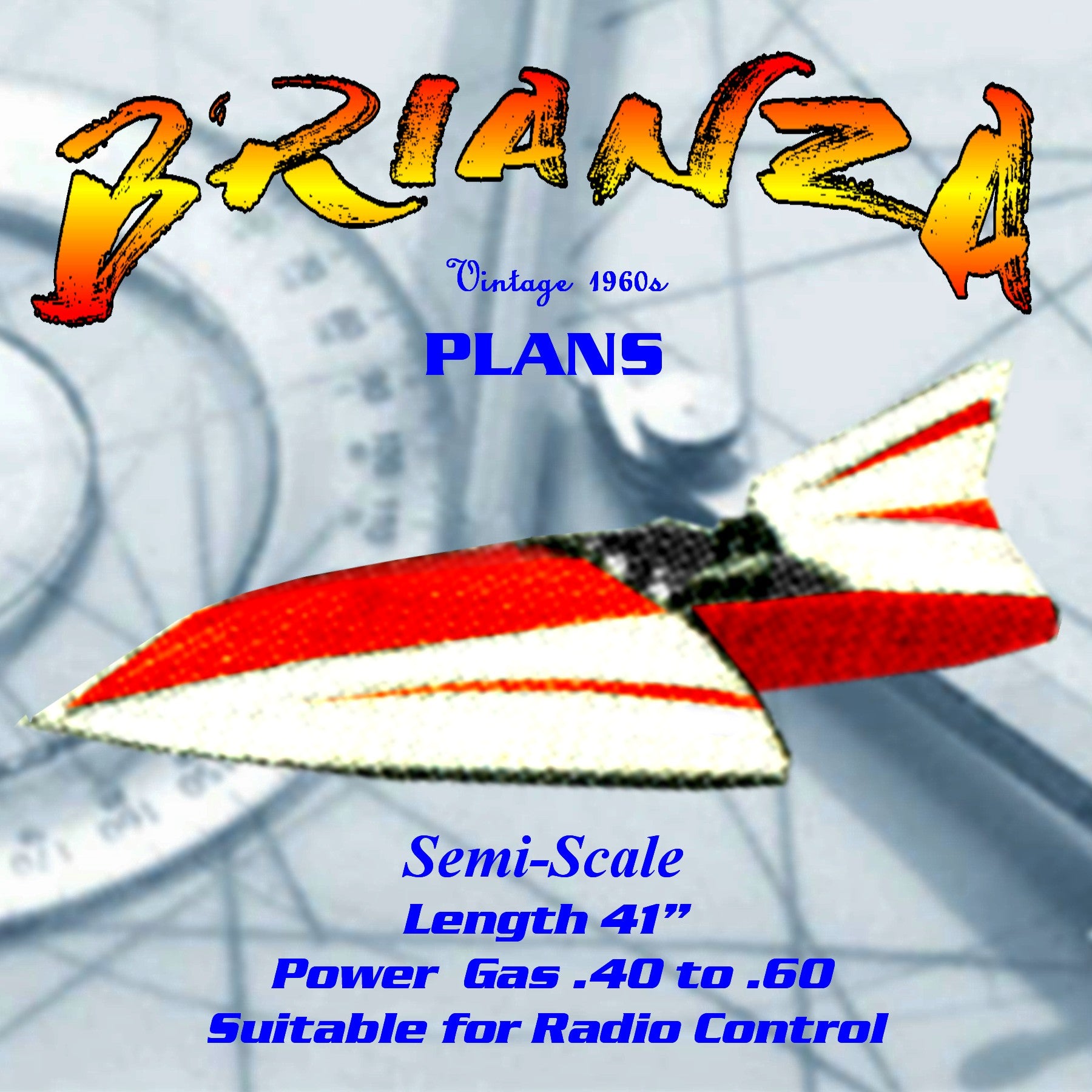 full size printed plan a three-point r/c hydroplane "brianza" derived from slo-mo-shun