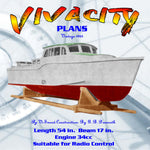 full size printed plan vintage 1965 length 54 in.  beam 17 in. "vivacity" suitable for radio control