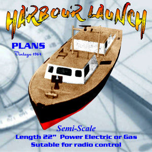 full size printed plans vintage 1964 harbour launch a neat little garvey - style  near scale model