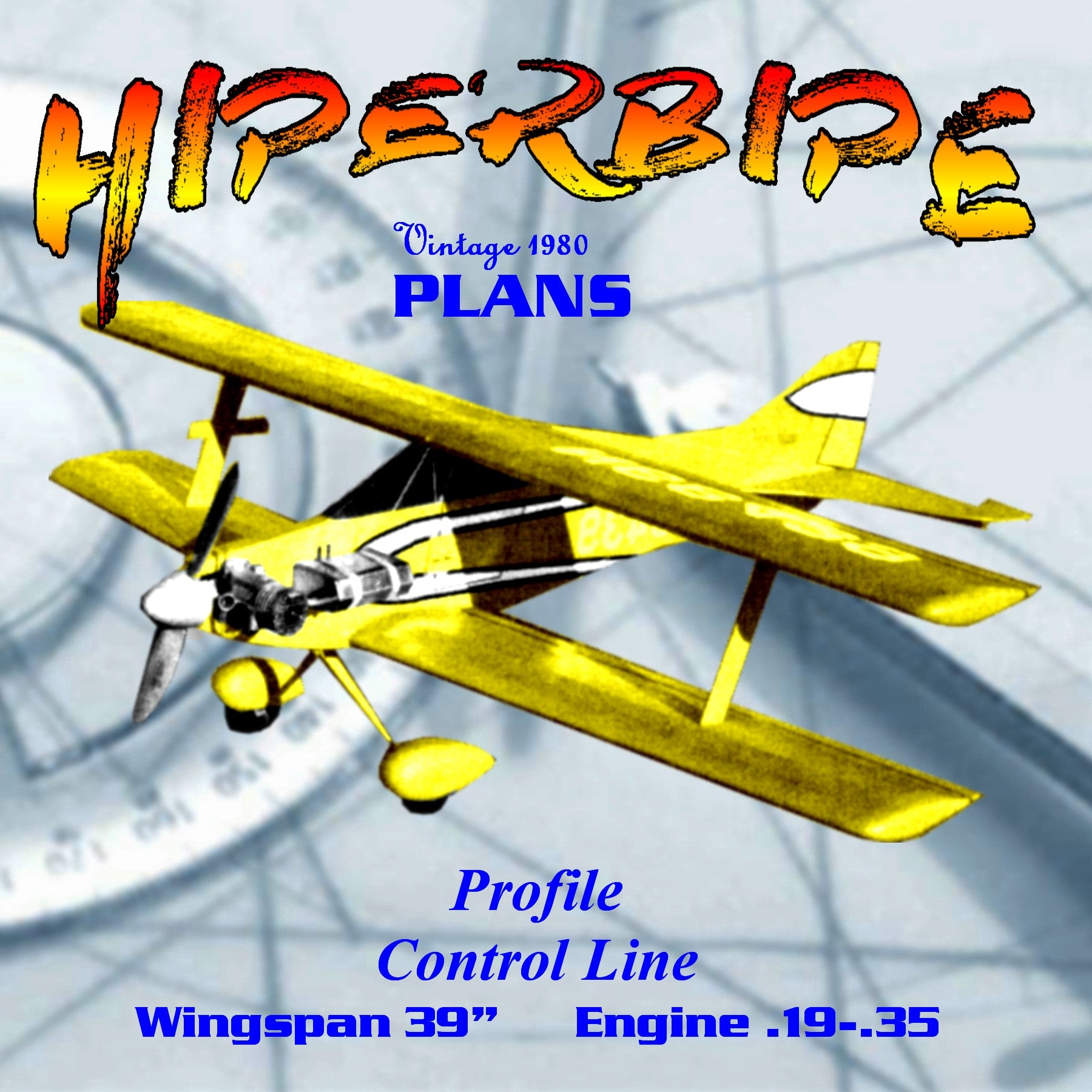 full size printed plan control line profile  hiperbipe a good sunday flyer w/s 36 enb .19 to .35