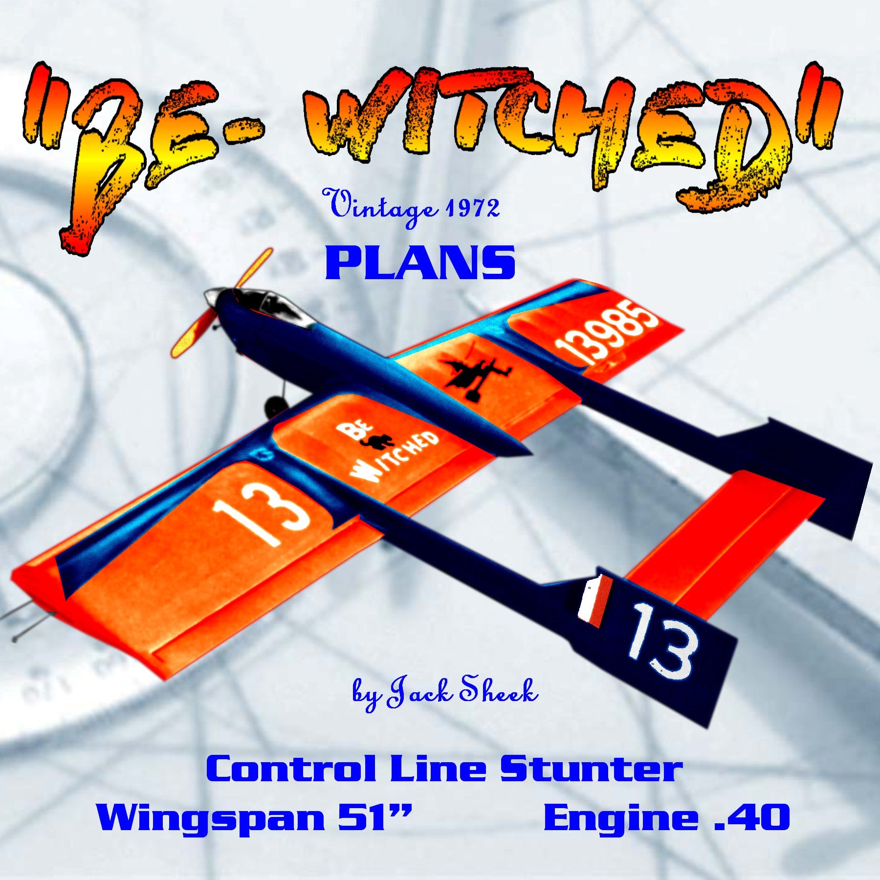 full size printed plans vintage 1972 control line stunter “be- witched” turns a good flights