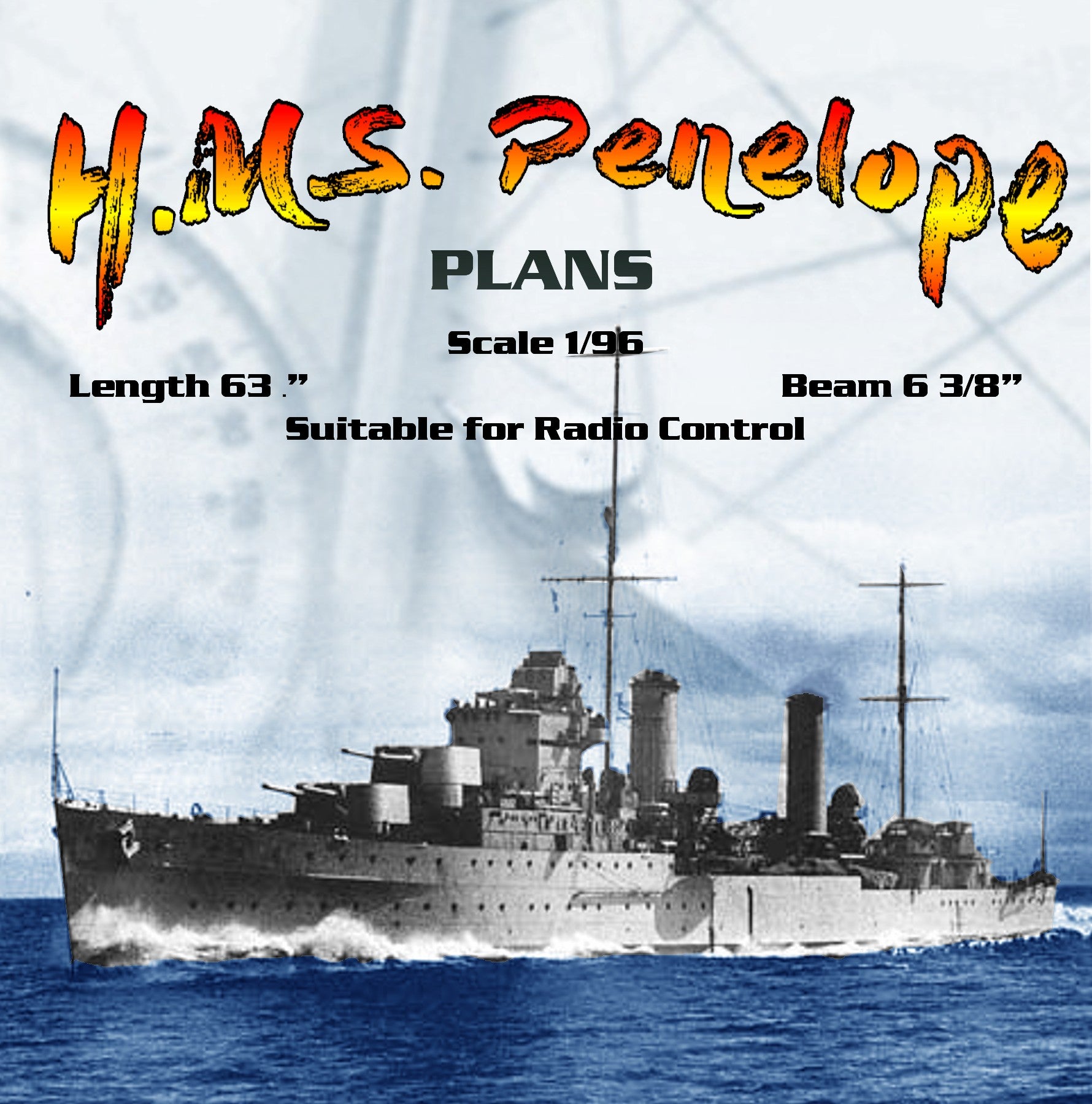 full size printed drawings scale 1/96 arethusa-class light cruiser h.m.s. penelope l 63" suitable for radio control