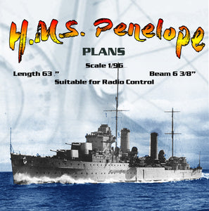 full size printed drawings scale 1/96 arethusa-class light cruiser h.m.s. penelope l 63" suitable for radio control