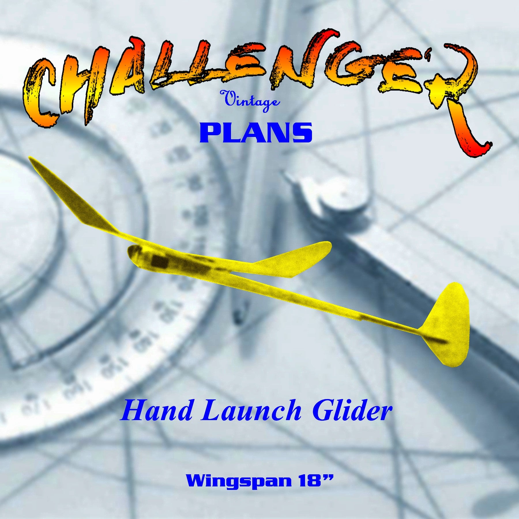 full size printed plan outdoor hand launch glider wingspan 18" challenger
