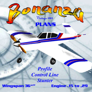 full size printed plan control line stunter bonanza profile flying the aerobatics pattern is fun and challenging