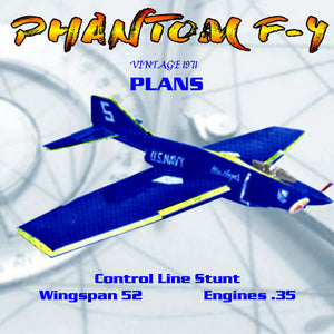 full size plans vintage 1971 control line stunt .35 phantom f-4  true contest performer