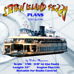 full size printed plan scale 1:96 staten island ferry "miss new york", for radio control
