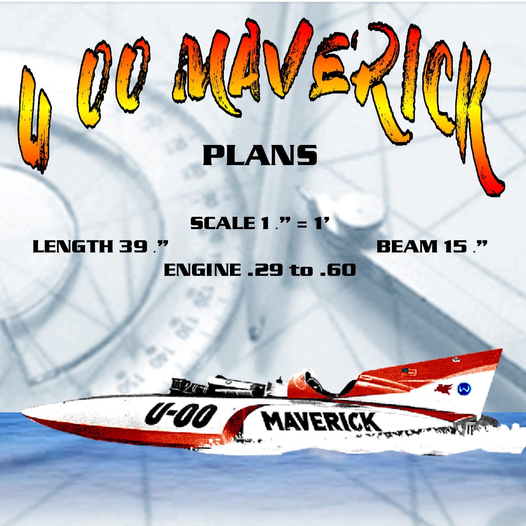 full size printed plans gold cup racer scale 1 ¼” = 1’ u‑00 maverick for remote control