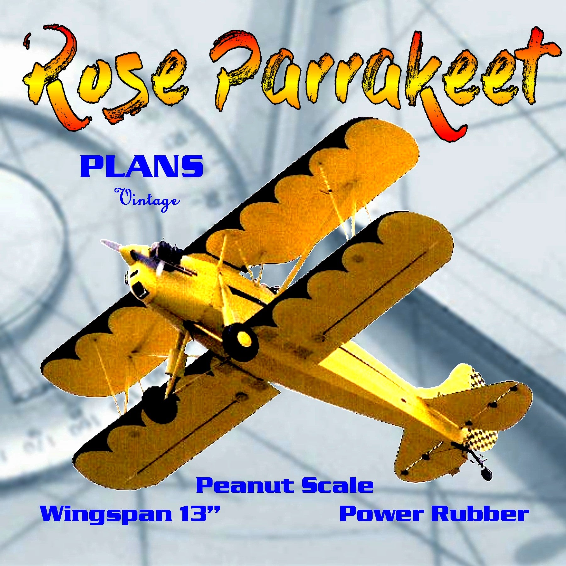full size printed plans  peanut scale "rose parrakeet" one of the easier biplane to construct